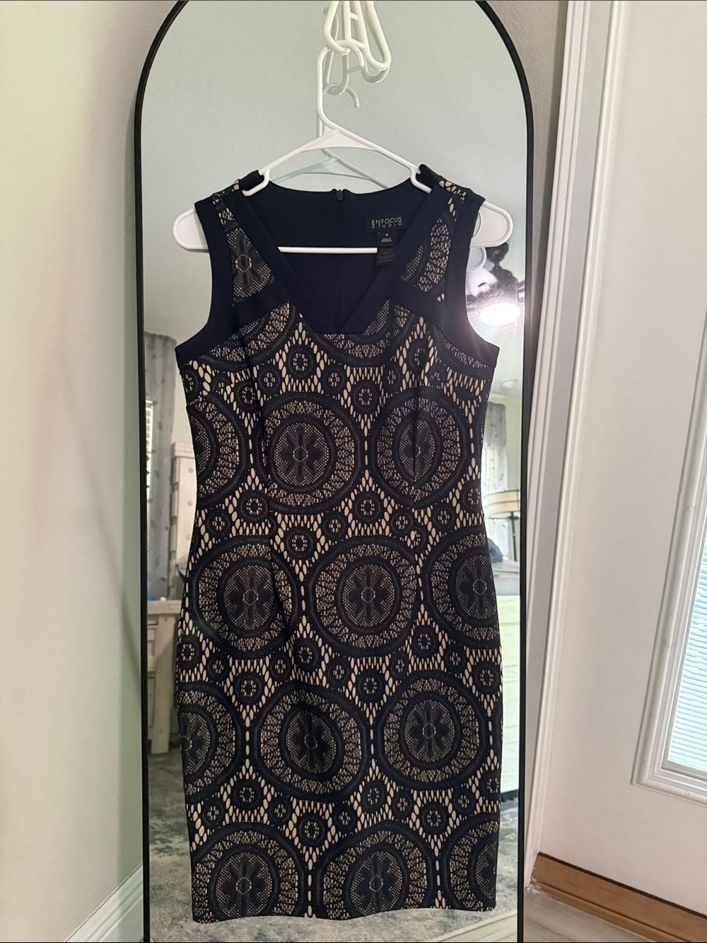 Enfocus Studio Black Lace Midi Dress with Nude Lining
